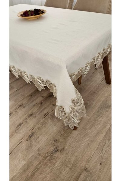 BRL ÇEYİZ HOME Gardenya Linen Seamless French Guipure Tablecloth