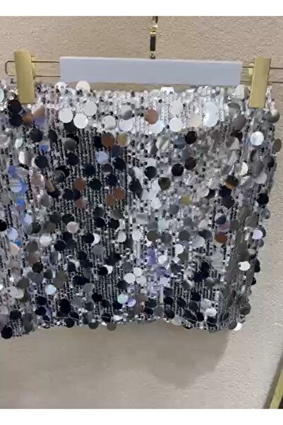 MODAGK Trend Big Sequin Mini Skirt-Silver