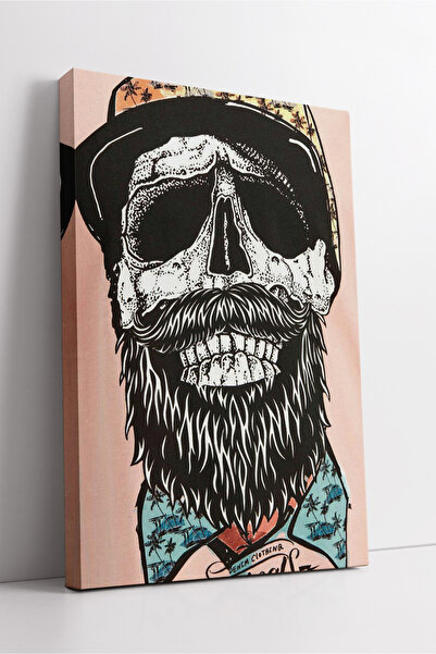 KOSS Dijital Pictură decorativă pe pânză cu desen retro cu tematică de frizer modern, cu design de portret de schelet cu barbă