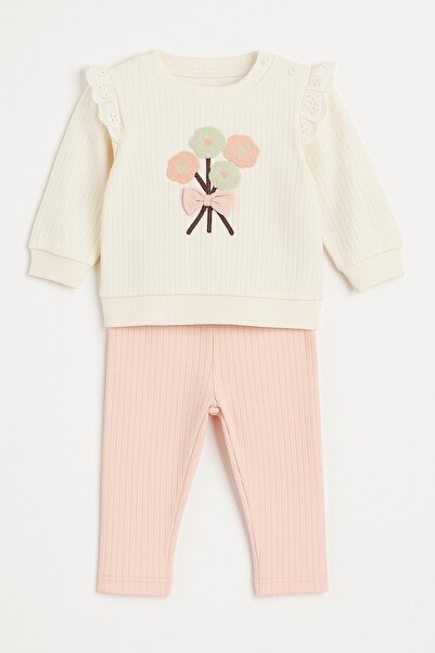 dinamik çocuk Baby Girl Süzene Daisy Bowknot 2-Piece Top and Bottom Set - Ribbed 2-Thread Seasonal 3-6-9-12 Months