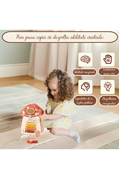 Arelair Magic Box Montessori Wooden Cube Toy 8 in 1, Mushroom House, Sorting, Xylophone, Children's Gift