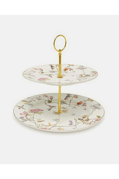 REDTAG White Floral Printed Two Tier Cake Plate