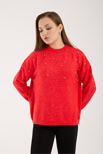 İLKCET MODA Women's Knit Sweater with Scattered Stone Detail