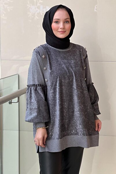 Ghisa Velvet Tunic with Buttoned Shoulders and Knitwear Combination