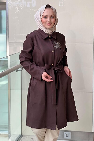 Nuss Shirt Collar Front Snap Fastener Waist Belted Nubuck Cap