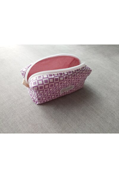 SevAte Handmade Lila Kutucuk Desenli Küçük Boy Hijyen/Makyaj Çantası/Çanta İç...