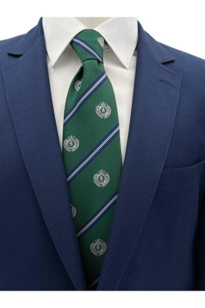 Brianze 8 cm Green Navy Blue Striped Coat of Arms Patterned Tie