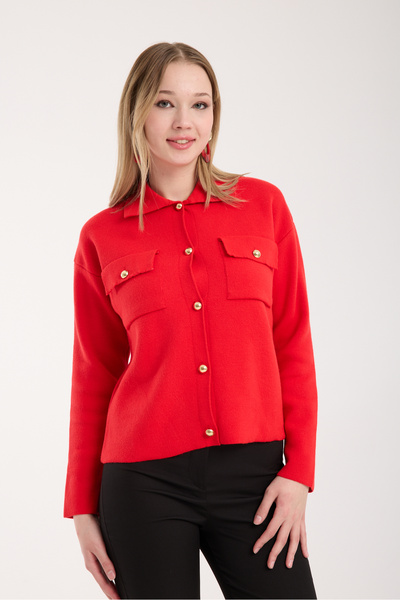 İLKCET MODA Double Pocket Button Detailed Knitwear Cardigan