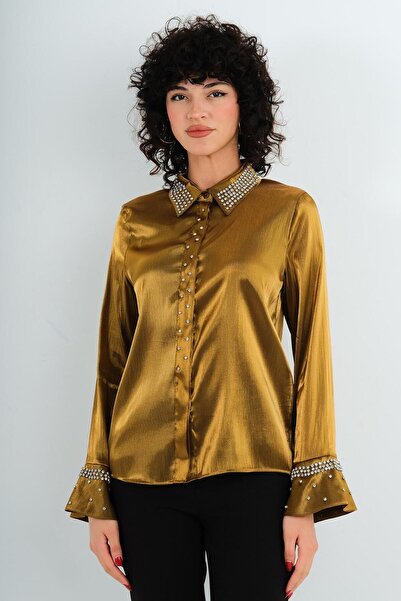 Lila Rose Beyoğlu Taş Süslemeli Abiye Gömlek