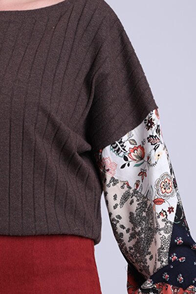 armonika Women's Dark Brown Handle Patterned Bubble Knit Sweater Arm-20K081001