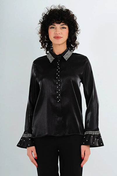 Lila Rose Beyoğlu Taş Süslemeli Abiye Gömlek