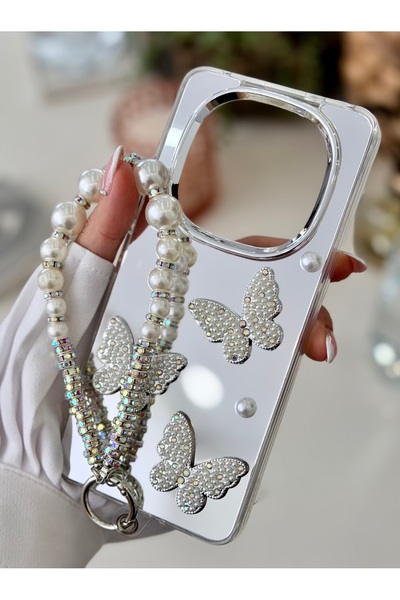 Go Aksesuar Redmi Note 14 Pro 5g Compatible 3D Mirrored Charm Butterfly Design Toy Silicone Case