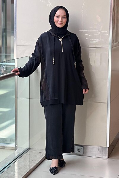 Ghisa Tunic Hooded Ethnic Patterned Zipper Detailed Trouser Suit