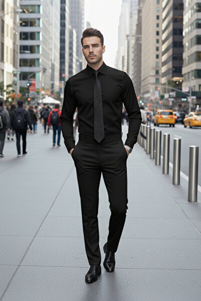 NAZEF Slim Fit Special Production Water Repellent Stain Resistant Nano Care Black Shirt (Waterproof)