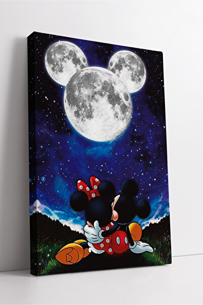 KOSS Dijital Siluetă romantică a lui Mickey Minnie, peisaj de noapte, ilustrație tematică cu lună, pictură decorativă pe pânză