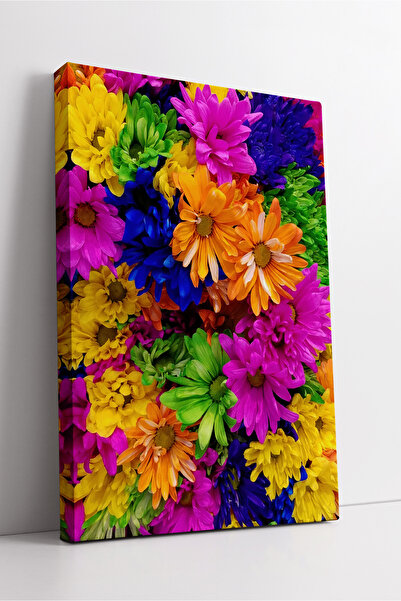 KOSS Dijital Buchet de margarete colorate, cu model, cu tematică florală energizantă, pictură modernă, vibrantă, decorativă pe pânză