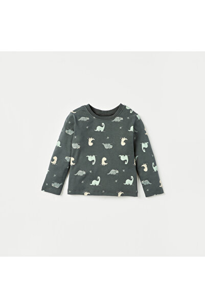 Juniors All-Over Dinosaur Print Long Sleeves T-shirt and Elasticated Pyjama Set