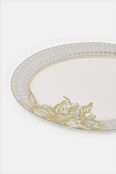 REDTAG White Floral Print Oval Plate