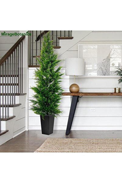MirageBotanics 5ft Artificial Cedar Tree Outdoor Front Porch Decor in Black Planter
