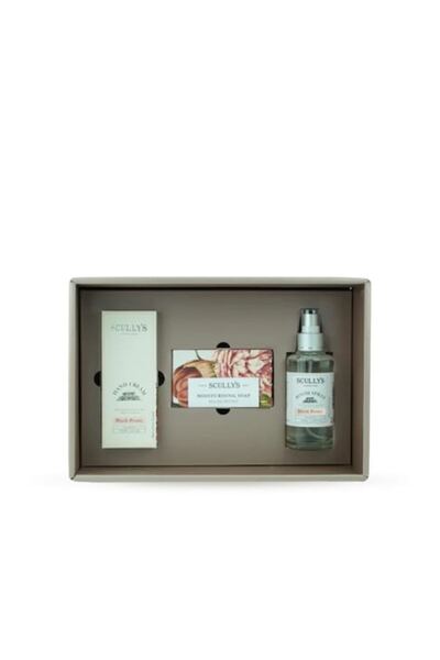 Scullys Set cadou Floral Deluxe „Bujor Roșu”, — Spray de cameră 120 ml, Săpun...