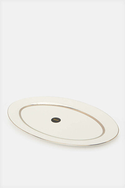 REDTAG White Embossed Oval Plate With Gold Rim