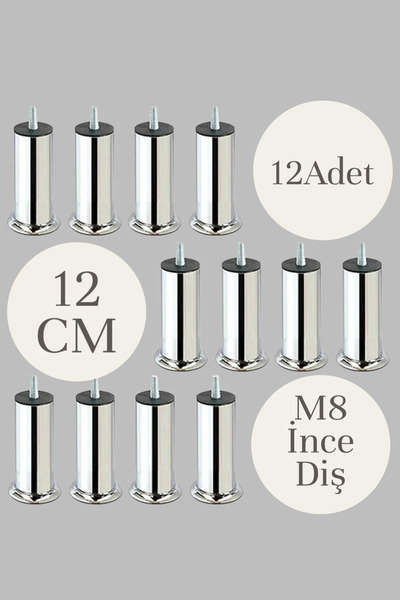 MH MiniHediye Furniture Sofa Armchair Base Bed Sofa Bed Heightening Leg M8 Fine Thread Metal Legs 12 cm 12 Pieces