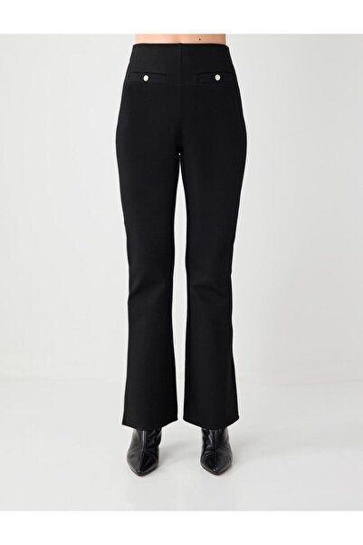 Jimmy Key Black Slim Fit Wide Leg High Waist Knitted Trousers