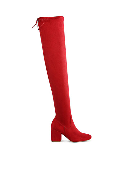 london Rag Women Minimal Drawstring Detail Knee-High Boots in Red