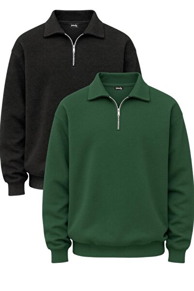 pandy Pachet de bumbac 100% hanorace compacte cu guler polo cu trei fire % su...