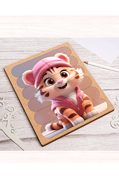 woodretro Wooden Animal Puzzle, Striped Montessori Matching Game, Fine Motor Skills for Kids