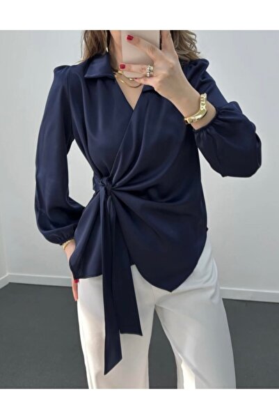 La Perla Boutique kruvaze yaka belden bağlamalı saten gömlek