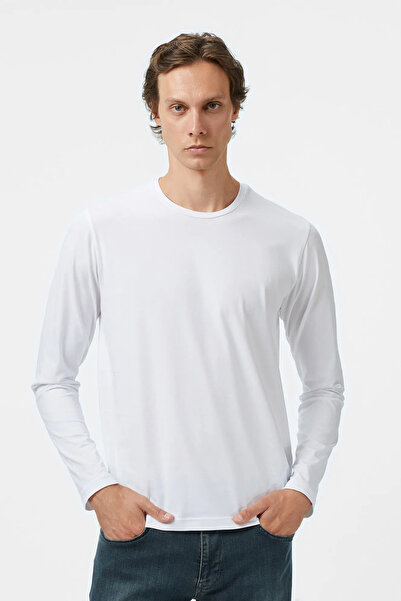 Nautica Tricou alb pentru bărbați, cu mânecă lungă, cu croiala clasică tricou