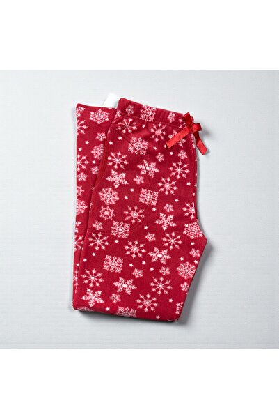 FORMO Women's Red Snowflake Fleece Pocketed Winter Thick Quality Pajama Bottoms