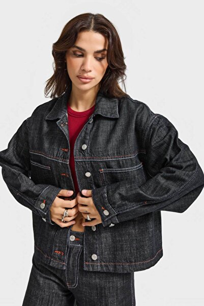 its basic Women's Dark Denim Color 7W5-51 Oversized 100% Cotton Denim Jacket
