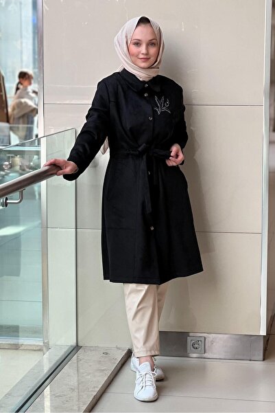 Nuss Shirt Collar Front Snap Fastener Waist Belted Nubuck Cap