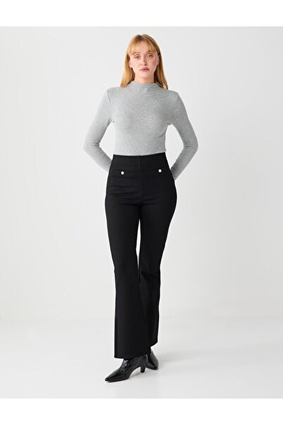 Jimmy Key Black Slim Fit Wide Leg High Waist Knitted Trousers