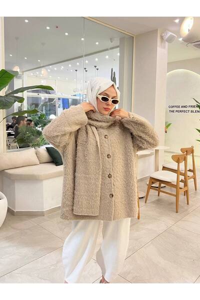 Thebomb Duru Scarf Plush Angora Cardigan