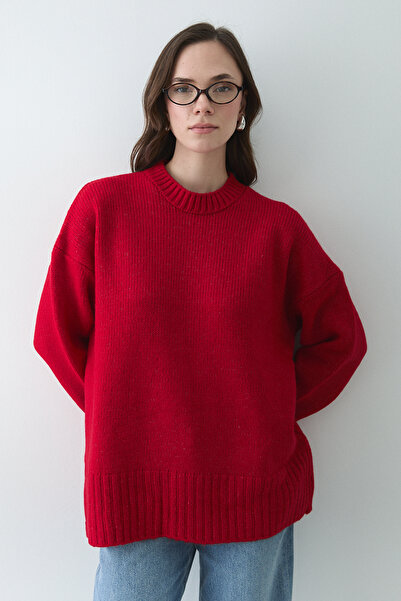 Laluvia Red Crew Neck Basic Sweater - 2217