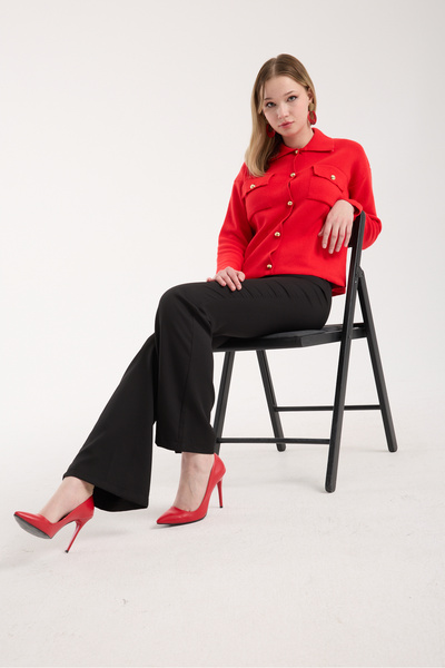 İLKCET MODA Double Pocket Button Detailed Knitwear Cardigan