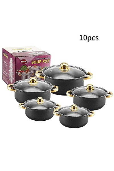 DEEBCO Set de 5 oale pentru supă din oțel inoxidabil cu capace de sticlă, 18–26 cm, pentru casă/hotel/restaurant