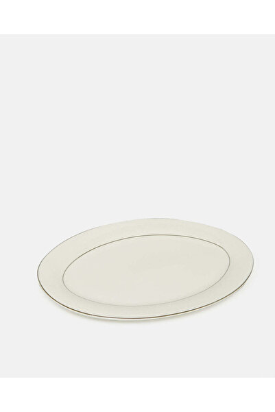 REDTAG White Embellished Oval Plate With Gold Rim