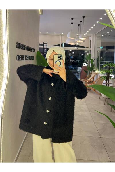 Thebomb Duru Scarf Plush Angora Cardigan