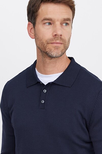 Tudors Men's Standard Fit Regular Cut Cotton Polo Neck Navy Blue Sweater