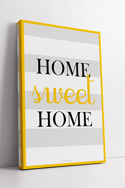 KOSS Dijital Home Sweet Home Decor modern de perete cu model în dungi scris |   Tablou pe pânză pentru casă și salon