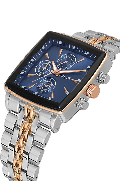 Polo Air Square Case Classic Men's Wristwatch Silver Copper Navy Blue Color Pl-7045E2X