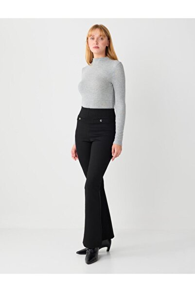 Jimmy Key Black Slim Fit Wide Leg High Waist Knitted Trousers