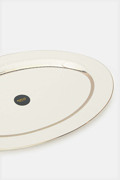 REDTAG White Embossed Oval Plate With Gold Rim