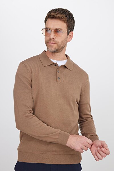 Tudors Men's standard fit regular cut cotton polo neck mink sweater