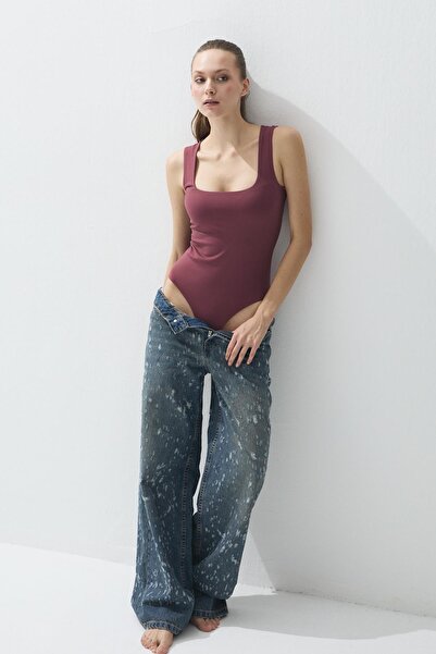 TUBİA Body pentru femei Dusty Rose decolteu pătrat Snap Fasteners