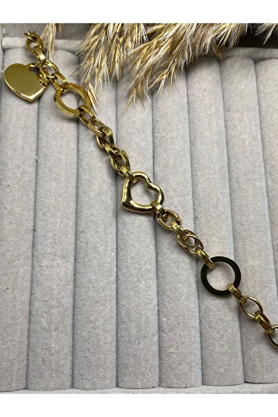 Kaan Accessoire Gold Heart and Ring Detailed Design Chain Bracelet
